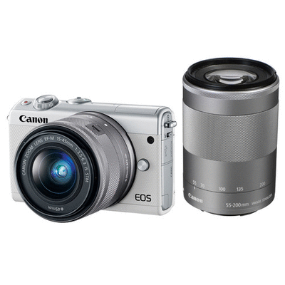 Canon EOS M100 with 15-45mm and 55-200mm (White) Price Watch and